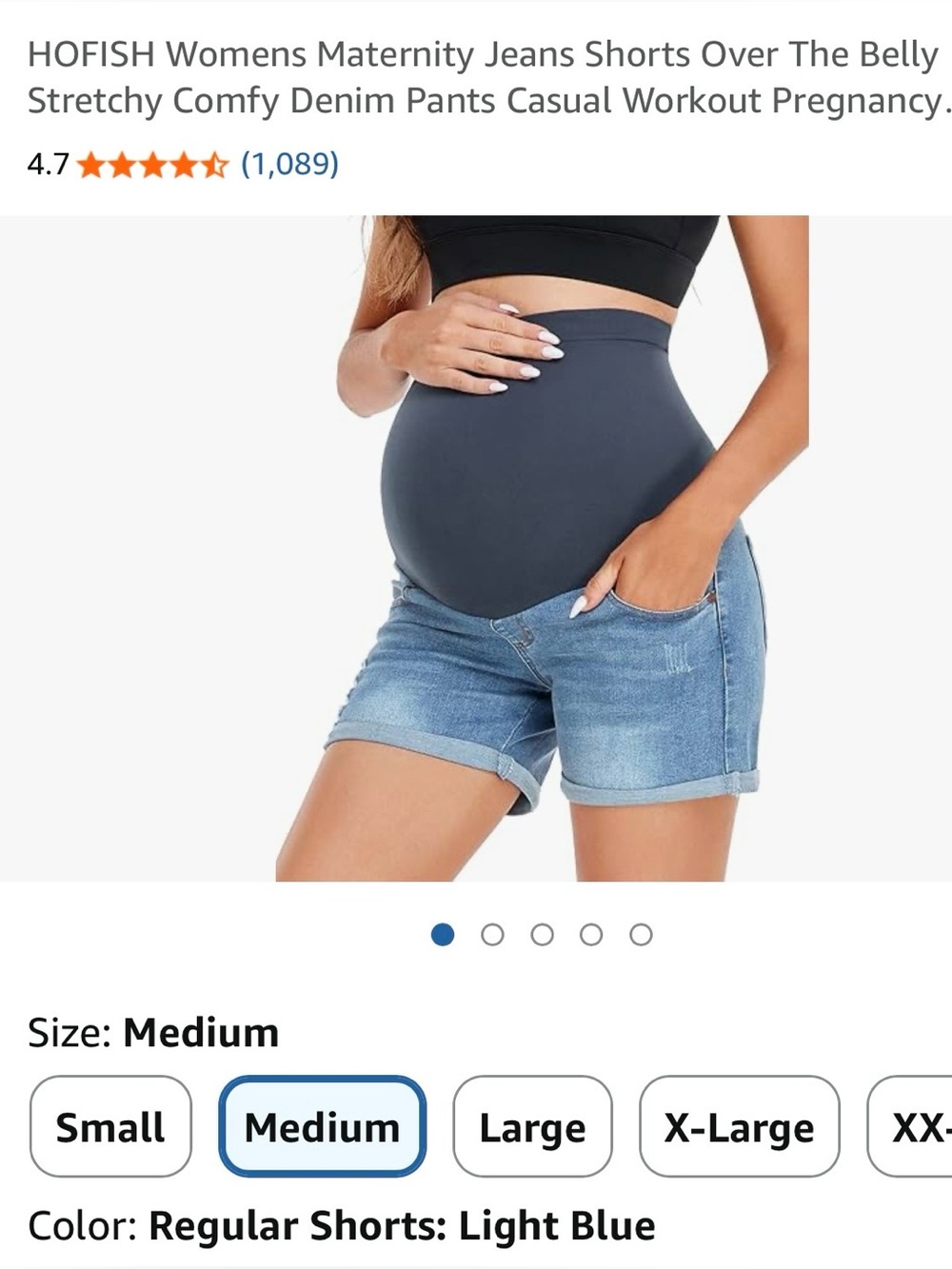 M maternity Jean Light Blue Denim Shorts Over-the-Belly Panel Amazon Hofish